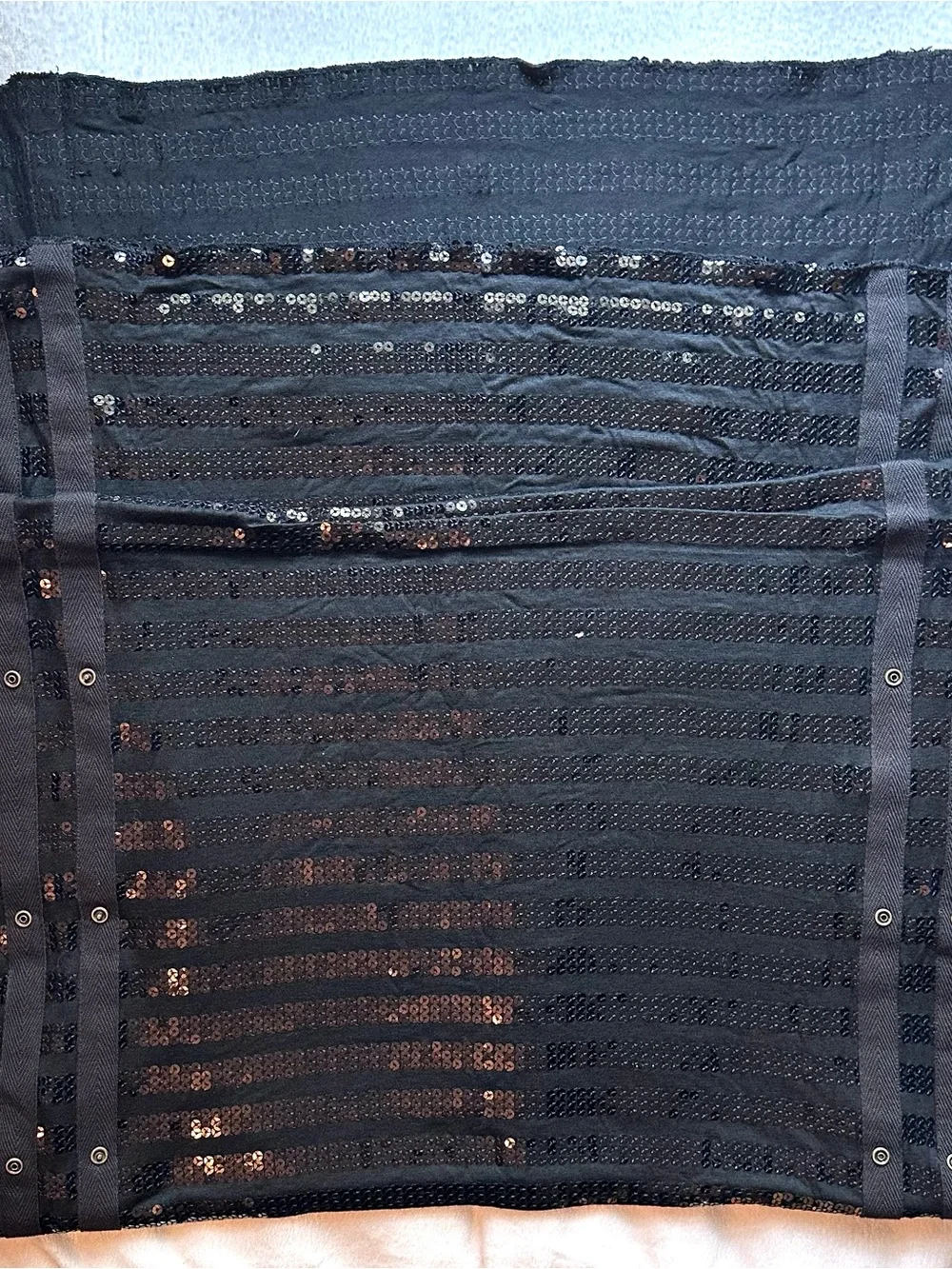 Free People Black Sequin Stripe Long Scarf 20”x70” Snap details Glam Boho New